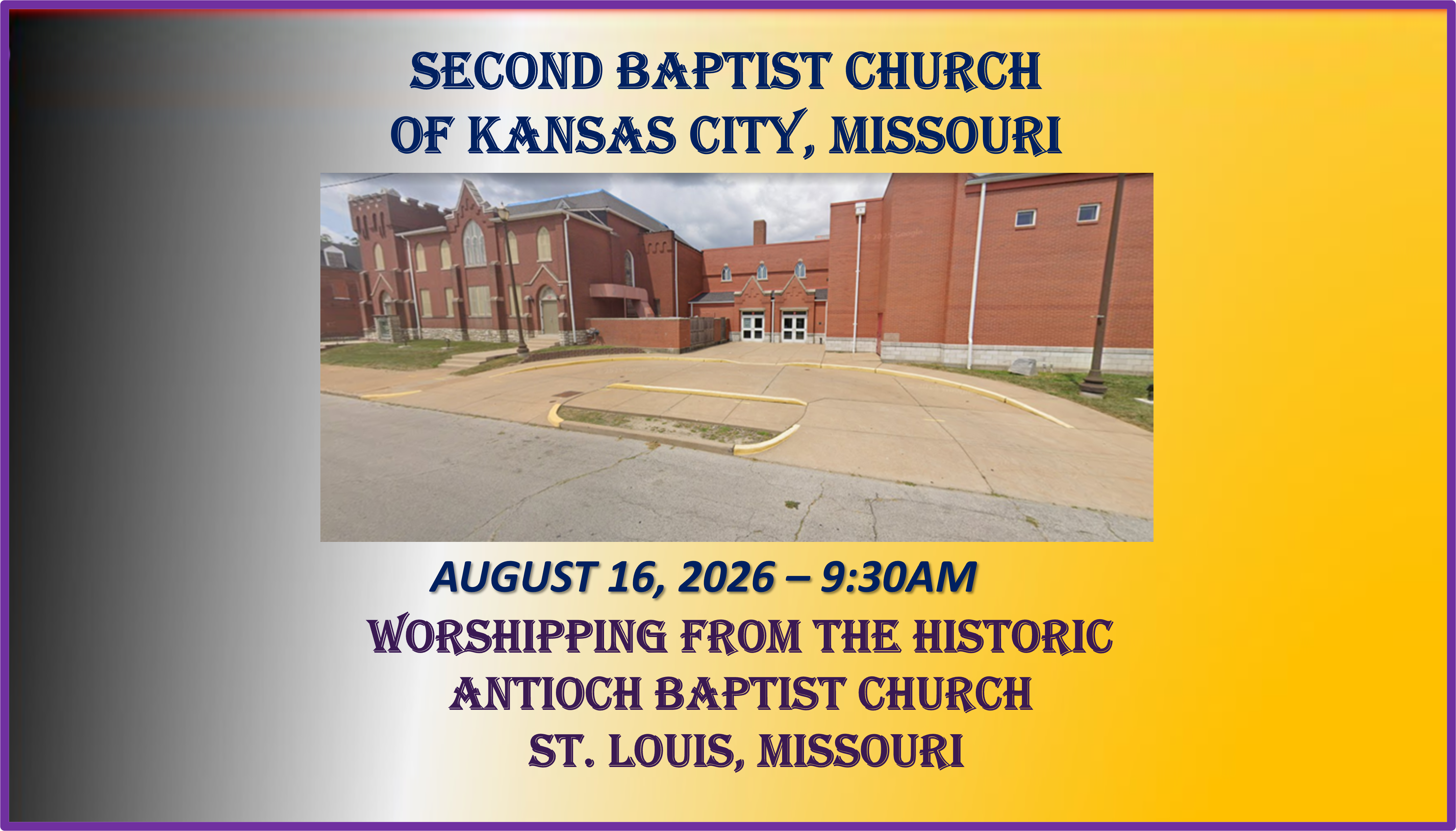 August 16, 2026 – “For I know the plans I have for You”
Morning Service: From The Antioch Baptist Church
                                     St. Louis, Missouri
Guest Speaker: Rev. Joe L. Callahan, Jr, - SBC Senior Pastor
Text: Jerimiah 29:1-12